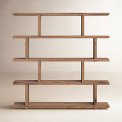 Geometric Bookcase with Four Shelf Tiers in Walnut Engineered Wood