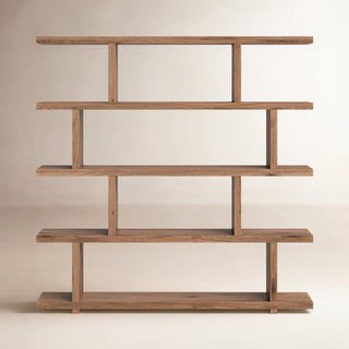 Geometric Bookcase with Four Shelf Tiers in Walnut Engineered Wood