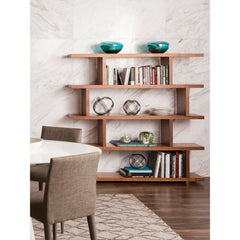 Geometric Bookcase with Four Shelf Tiers in Walnut Engineered Wood