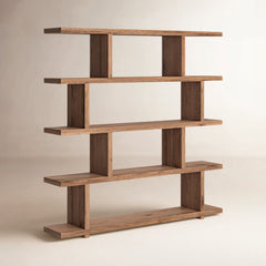 Geometric Bookcase with Four Shelf Tiers in Walnut Engineered Wood