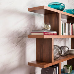 Geometric Bookcase with Four Shelf Tiers in Walnut Engineered Wood