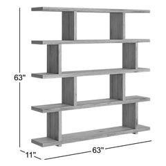 Geometric Bookcase with Four Shelf Tiers in Walnut Engineered Wood