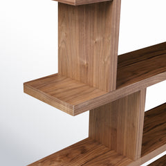 Geometric Bookcase with Four Shelf Tiers in Walnut Engineered Wood