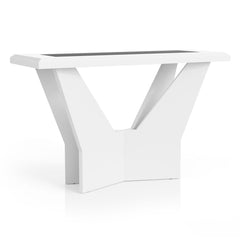 Geometric Console Table, White with Tempered Glass Top
