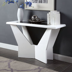 Geometric Console Table, White with Tempered Glass Top