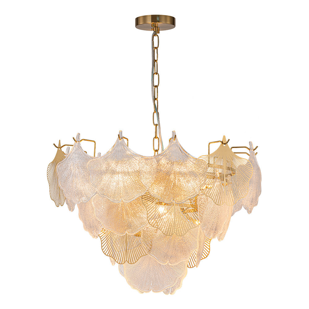 Ginkgo Leaf Chandelier, 8-Light Glass and Metal in Gold
