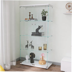 Glass Curio Cabinet, 4 Shelves, Tempered Glass and Particle Board, White