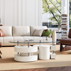 Glass Table with White Base and 2 Stools