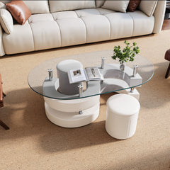 Glass Table with White Base and 2 Stools