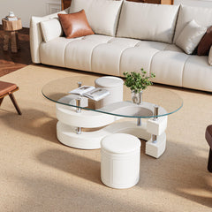 Glass Table with White Base and 2 Stools