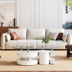 Glass Table with White Base and 2 Stools