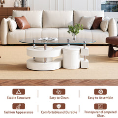 Glass Table with White Base and 2 Stools