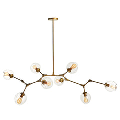 Globe Chandelier with 8 Lights in Antique Brass and Clear Glass