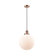Globe Pendant Light, 1 Light, Frosted Glass Shade in Antique Copper
