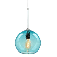 Globe Pendant Light with Aqua Glass Shade in Matte Chrome Metal