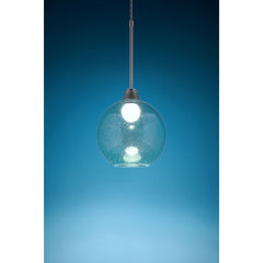 Globe Pendant Light with Aqua Glass Shade in Matte Chrome Metal