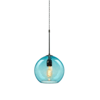 Globe Pendant Light with Aqua Glass Shade in Matte Chrome Metal
