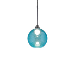 Globe Pendant Light with Aqua Glass Shade in Matte Chrome Metal