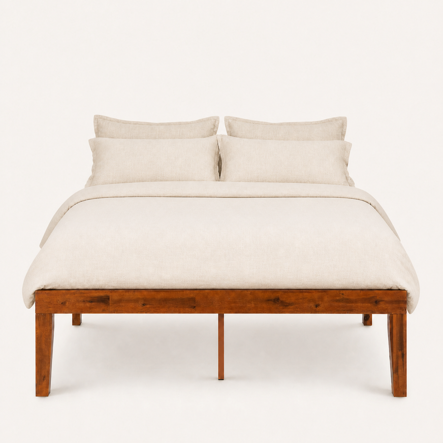 Front | Straight-on studio view of the full platform frame with square legs and center supports