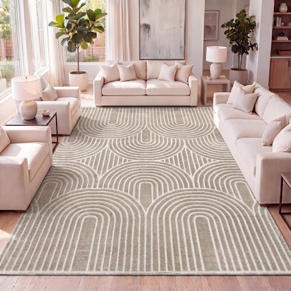 Gray Area Rug, 94 in x 120 in, Polyester with Geometric Pattern
