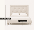 Dimensions | Bed front view with underbed clearance and maximum height callouts