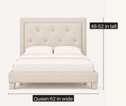 Dimensions | Queen bed front view with width and adjustable height callouts