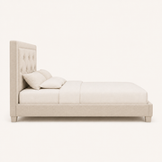 Side | Left side studio profile of the upholstered platform bed