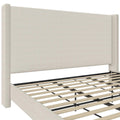 Frame detail | Textured ivory canvas headboard, upholstered rails, wood slats and metal support structure