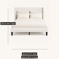 Dimensions | Queen bed showing 62-inch width, 82.5-inch length and 45.5 to 46-inch height
