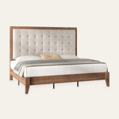 Angle | Three-quarter view of the Grevane Berneray Upholstered Platform Bed
