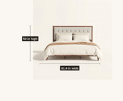 Dimensions | Queen platform bed showing 61.4-inch width and 50-inch height