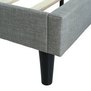 Frame corner | Light Gray flat-woven footboard and side rail join above a black tapered leg