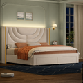 Sage room | Cream velvet wingback drawer storage bed in a cool sage panelled bedroom
