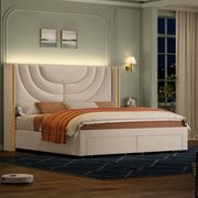 Sage room | Cream velvet wingback drawer storage bed in a cool sage panelled bedroom