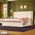 Olive room | Cream velvet wingback storage bed in an olive grasscloth bedroom with a plum rug