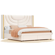 Studio angle | Untouched full view of the Cream velvet wingback drawer storage bed on white