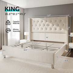 Angle | Three-quarter view of the Grevane Eday Upholstered Wingback Bed