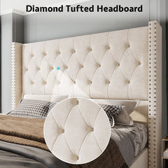 Headboard detail | Close view of the Grevane Eday Upholstered Wingback Bed headboard