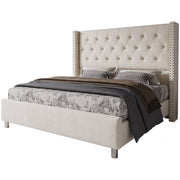 Studio angle | Untouched three-quarter view of the Cream tufted wingback bed
