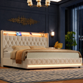 Grevane Egilsay Velvet Storage Bed | Off White velvet storage bed in a midnight blue paneled bedroom
