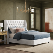 Grevane Fladda Velvet Wingback Platform Bed | restyled Classic White Velvet bedroom view 1