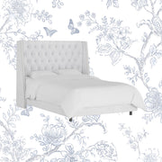 Grevane Fladda Velvet Wingback Platform Bed | untouched Classic White Velvet studio view 1