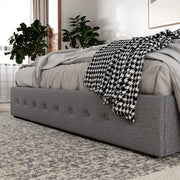 Base rail detail | tufted dark charcoal base rail with houndstooth throw