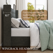 Wingback headboard | 6.1 inch wing depth, cozy upholstered wingback headboard protects your mattress and bedding