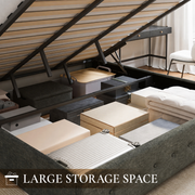 Large storage space | open lift-up base showing deep under-bed storage compartment