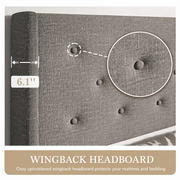 Wingback headboard detail | 6.1 inch wing depth with close-up tufting texture