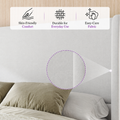 Fabric features | White fine-weave headboard with comfort, durability, and care callouts