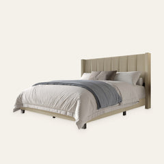 Angle | Three-quarter view of the Grevane Glenborrodale Upholstered Wingback Bed