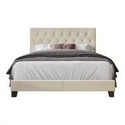 Studio | Front view of the dressed Beige upholstered bed