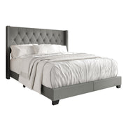 Studio angle | Light Gray tufted wingback bed with nailhead trim